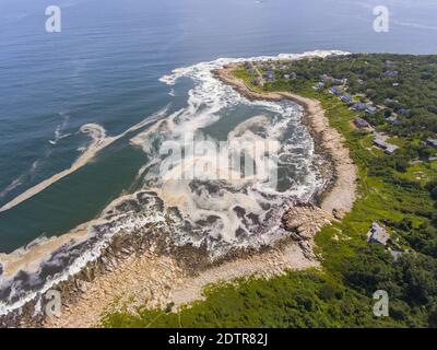 Halibut Point State Park and grainy quarry aerial view and the coast aerial view in town of Rockport, Massachusetts MA, USA. Stock Photo