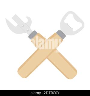 Crossed classic shape beer bottle and can openers isolated on white background. Vector Stock Vector