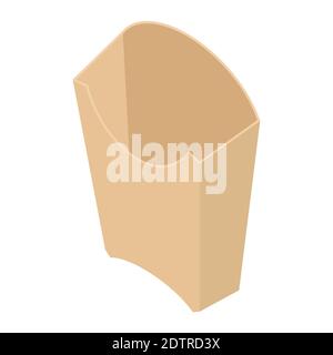 French fries brown paper box design isolated on white background. Product packing. Isometric view. Vector Stock Vector