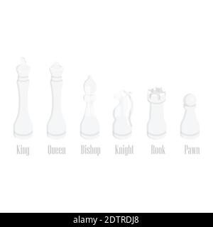 Chess pieces king queen bishop knight rook pawn isometric view vector icon set. White chess figures. Vector illustration Stock Vector