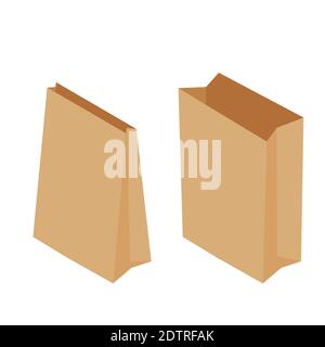 Folded  brown shopping paper bag  isolated on white background. Isometric view. Vector Stock Vector