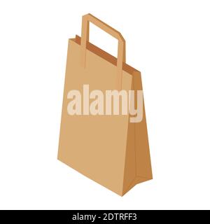 Brown recycled paper shopping bag on white background. Isometric view. Vector Stock Vector