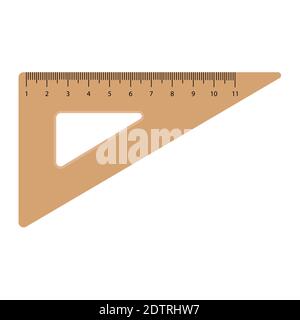Retro wooden triangular ruler isolated on a white background. Measuring ruler. Vector Stock Vector