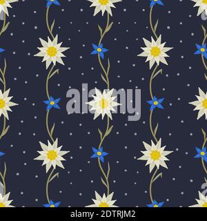 Edelweiss Floral Polka Dots hand drawn seamless vector pattern Stock Vector