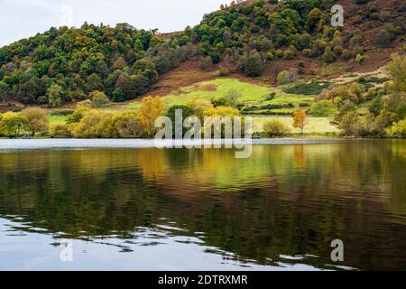 Autumn colours and reflections on Lake of Menteith in the Trossachs, Scotland, UK Stock Photo