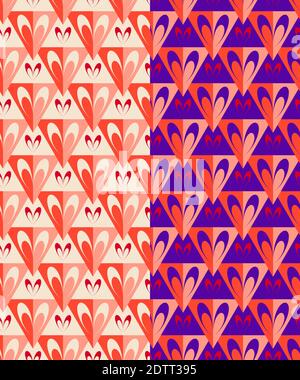 Love concept seamless pattern. Stylish geometric abstract heart texture on base of triangle shape. White, blue color background is easy to change Stock Vector