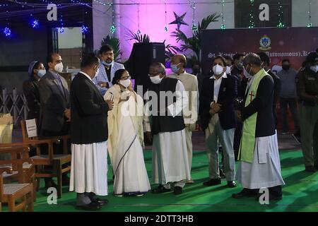 Kolkata, India. 21st Dec, 2020. Mamata Banerjee Chief Minister of West Bengal and Chief of Trinamool Congress political party of St. Xavier's College, to mark the inauguration of pre-Christmas celebrations on Monday. (Photo by Dipa Chakraborty/Pacific Press) Credit: Pacific Press Media Production Corp./Alamy Live News Stock Photo