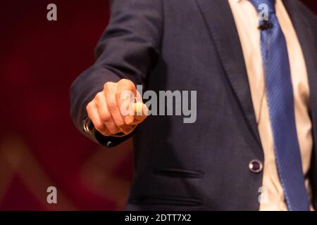 Madrid, Spain. 22 December, 2020: An official shows the ball with the jackpot, valued at 4 million euros during the start of the draw of Spain's Christmas lottery named 'El Gordo' (Fat One) on December 22, 2020 in Madrid, Spain.  Credit: Jon Imanol Reino/Alfa Images/Alamy Live News Stock Photo