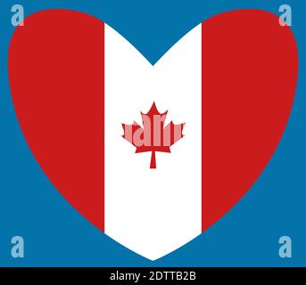 Heard Shaped Canadian Flag. National Flag of Canada Day. Isolated vector illustration on a blue background. Stock Vector