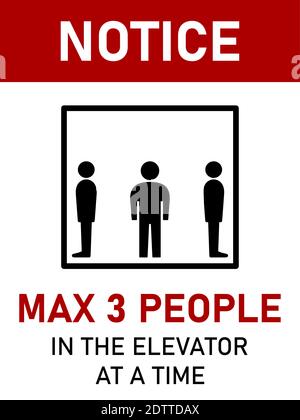 Notice Max 3 People in the Elevator at a Time Vertical Social Distancing Instruction Sign with an Aspect Ratio 3:4. Vector Image. Stock Vector