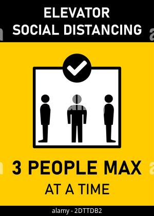 Elevator Social Distancing 3 People Max at a Time Vertical Warning Sign with an Aspect Ratio of 3:4. Vector Image. Stock Vector