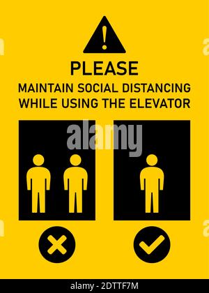 Please Maintain Social Distancing while Using the Elevator Instruction Icon. Vector Image. Stock Vector