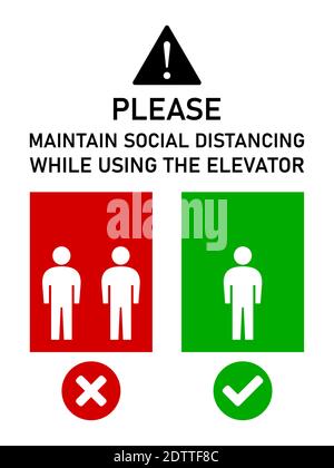 Please Maintain Social Distancing while Using the Elevator Instruction Icon. Vector Image. Stock Vector