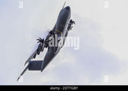 Illustration picture shows the arrival of an A400M transport airplane of the Belgian Defence, at the military airport in Melsbroek, Steenokkerzeel, Tu Stock Photo