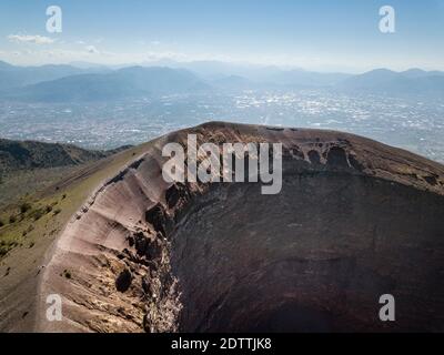 Aerial close up photo of Mount Vesuvius volcano crater. Naples, Campania, Italy Stock Photo