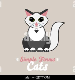 Flat black white cat isolate vector. Cartoon illustration domestic blue cat logo icon Stock Vector