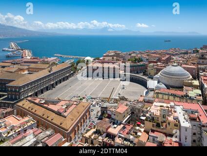 Aerial view of Piazza del Plebiscito ( Plebiscite square )with Royal Palace of Naples Stock Photo