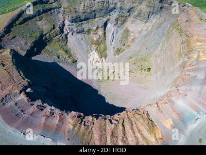 Aerial close up photo of Mount Vesuvius volcano crater. Naples, Campania, Italy Stock Photo