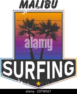Malibu surf sport typography, t-shirt graphics, vectors Stock Vector