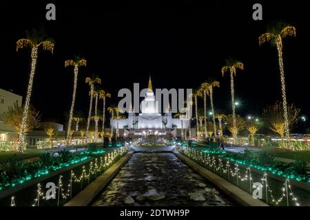Oakland California Temple with Christmas Lights Stock Photo