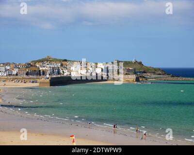 The harbour, St Ives, Cornwall, seen from Porthminster Beach. Stock Photo