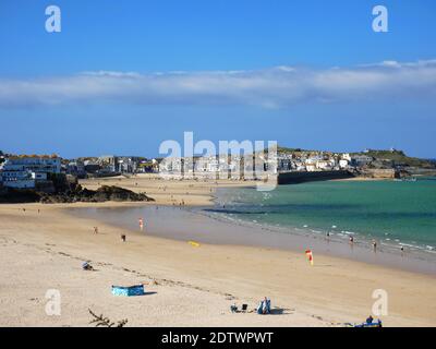 The harbour, St Ives, Cornwall, seen from Porthminster Beach. Stock Photo