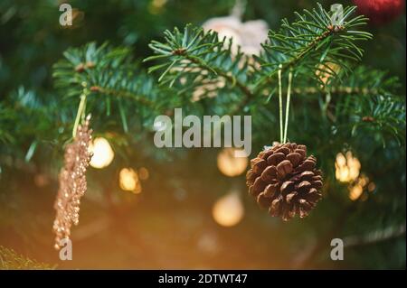 Merry Christmas background on blurred  light sparks Stock Photo