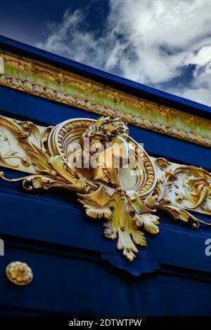 View at antique facade decoration in Paris, France Stock Photo