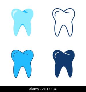 Tooth icon set in flat and line style. Stomatology outline symbol. Vector illustration. Stock Vector