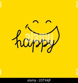 Lettering happy with smile Stock Vector