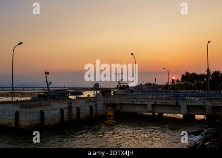 Beautiful chamber Tuy Hoa city in Vietnam. Landscape photo with blue sky. Capital of Phu Yen province. Stock Photo