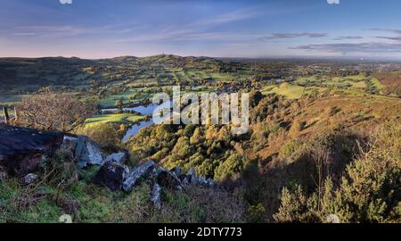 View over Croker Hill and the Cheshire Plain from Tegg’s Nose, near Macclesfield, Cheshire, England, UK Stock Photo