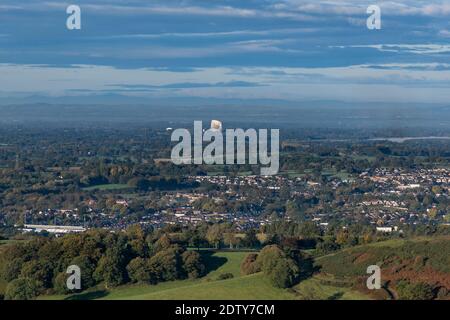 Jodrell Bank, Macclesfield and the Cheshire Plain viewed from Tegg’s Nose, near Macclesfield, Cheshire, England, UK Stock Photo