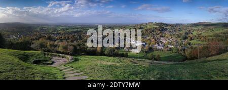 Panoramic View of the Cheshire Plain over Bollington, viewed from White Nancy, Bollington, Cheshire, England, UK Stock Photo