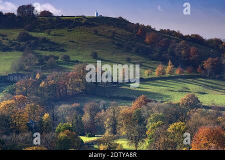 White Nancy and Kerridge Hill in autumn, Bollington, Cheshire, England, UK Stock Photo