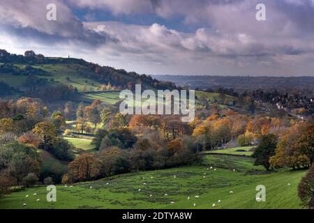 White Nancy and Kerridge Hill in autumn, Bollington, Cheshire, England, UK Stock Photo