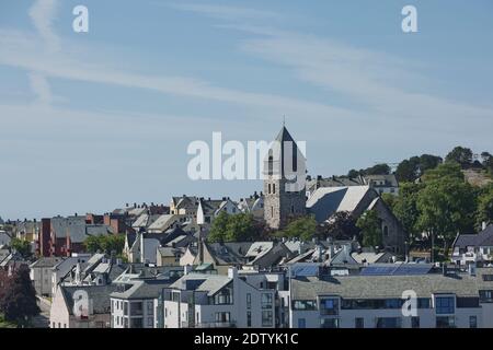 Beautiful view of stone church in Alesund, port town on the west coast of Norway, at the entrance to the Geirangerfjord. Stock Photo