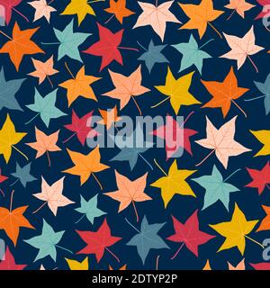 Stylish seamless vector floral ditsy pattern design of tropical exotic American sweetgum leaves. Fashionable foliage repeating texture background Stock Vector