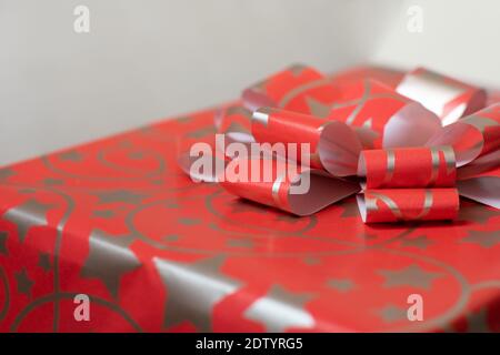 Close up view of a red bow gift box Stock Photo