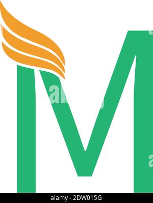 Letter M logo with wing icon design concept illustration Stock Vector