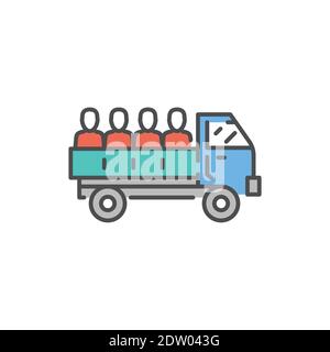 Truck transportation illegal immigrants color line icon. Editable stroke. Stock Vector
