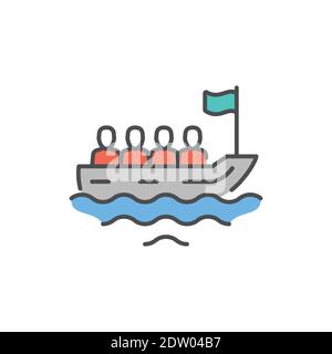 Boat transportation illegal immigrants color line icon. Editable stroke. Stock Vector