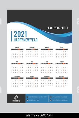 Simple calendar Layout for 2021 years. One page calendar Stock Vector