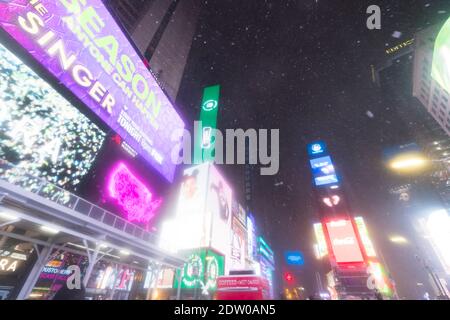 First winter storm hits in Times Square, amidst the Covid-19 Pandemic Stock Photo