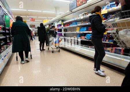 Ashford, Kent, UK. 22nd Dec, 2020. Shoppers hit the supermarket in Ashford, Kent with some products running low. Photo Credit: PAL Media/Alamy Live News Stock Photo