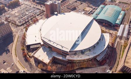 Aerial photo Spectrum Center Downtown Charlotte NC USA Stock Photo