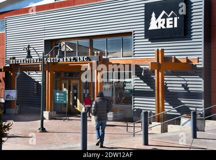 A Recreational Equipment Inc. (REI) outdoor clothing and accessories store in Santa Fe, New Mexico. Stock Photo