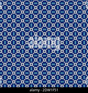 Seamless knitting pattern with swirl elements in in blue and white hues, vector pattern as a fabric texture Stock Vector