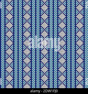 Seamless knitting ornate with swirl elements in blue and white hues, vector pattern as a fabric texture Stock Vector