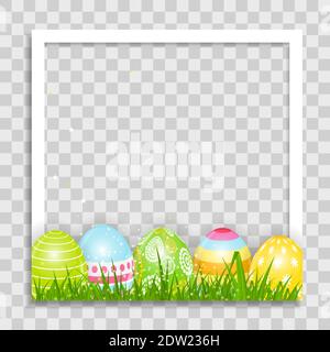 Empty Photo Frame Template with Easter Eggss for Media Post in Social Network. Vector Illustration Stock Vector